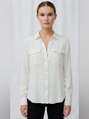 Aritzia (Talula) White Rayon Button Down Utility Shirt Blouse Small